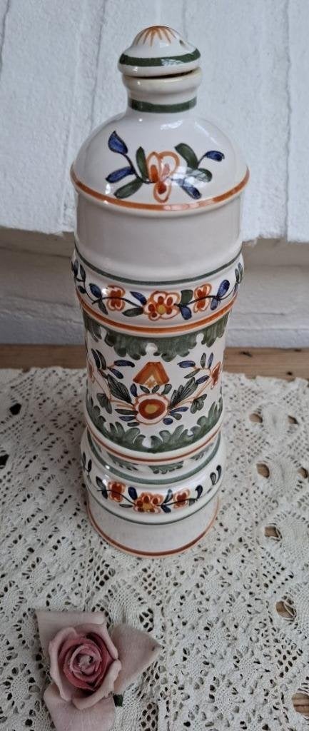 Oude decoratieve Franse handbeschilderde kruik met dop, Ophalen of Verzenden