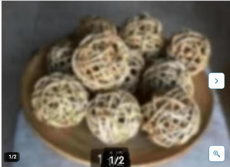 Houten schaal +10 rieten ballen blank hout.br50cm., Schaal, Rond, Ophalen of Verzenden, Zo goed als nieuw