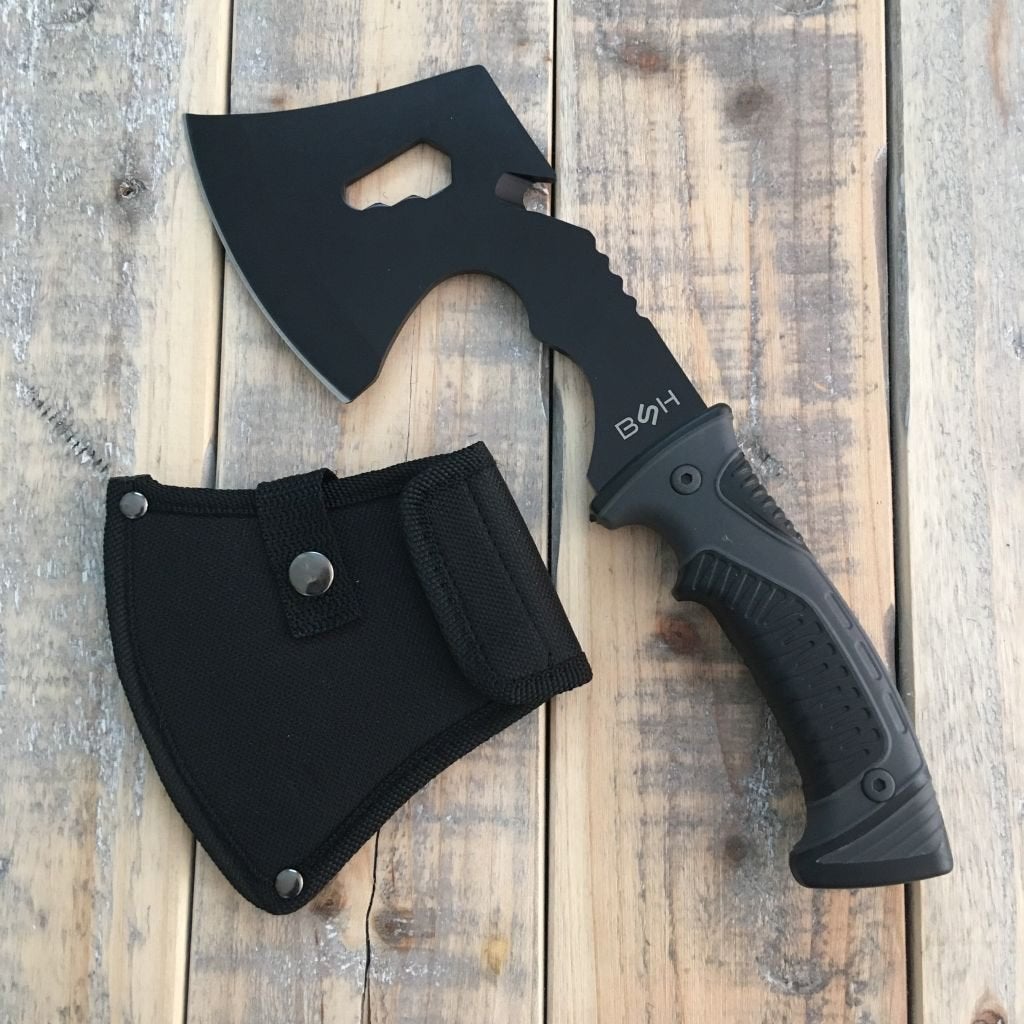 Zwarte RVS bushcraft hakbijl (29,7 cm) met rubber handvat, Verzenden, Nieuw