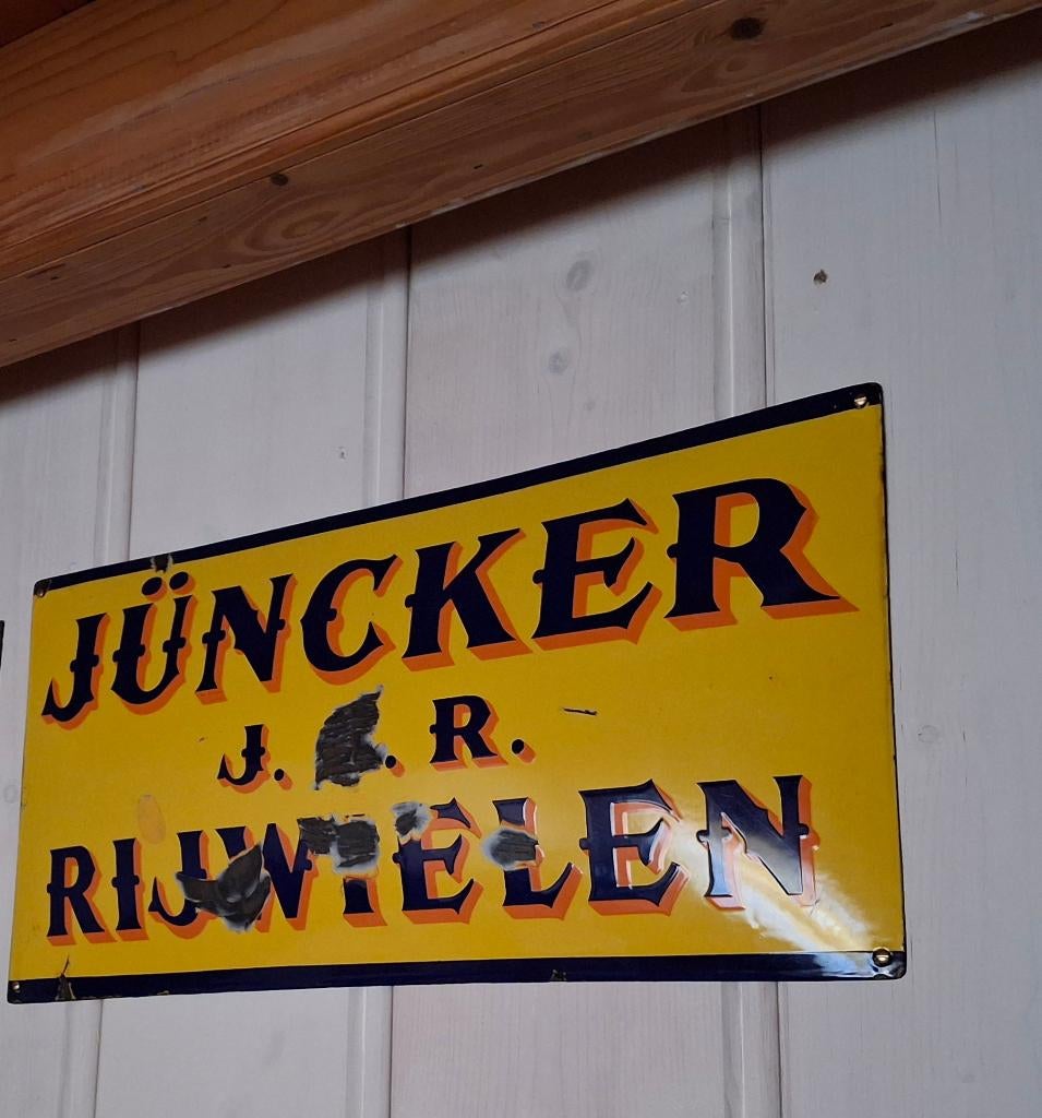 Juncker J.C.R emaille reclamebord, Ophalen of Verzenden, Gebruikt, Reclamebord