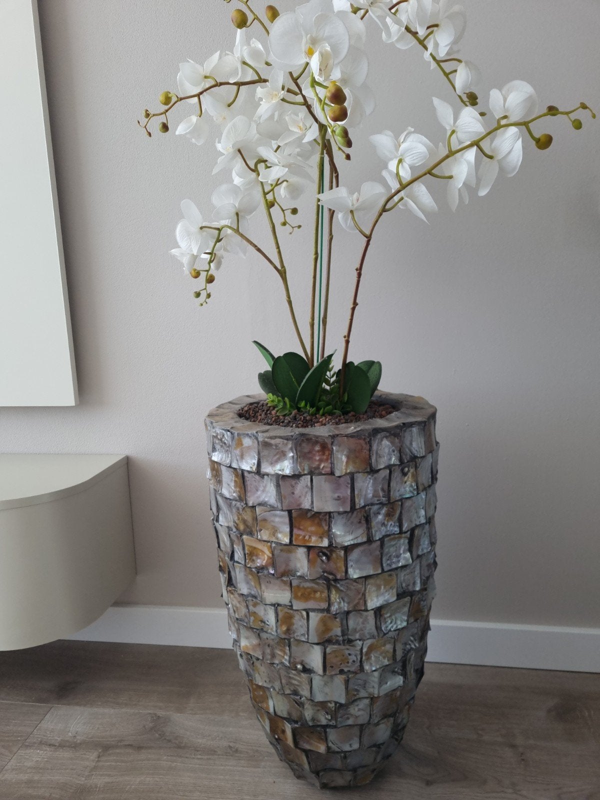 Eric Kuster Stijl Vaas 65cm Hoog, Ophalen, Met patroon/structuur, Zo goed als nieuw, Grijs