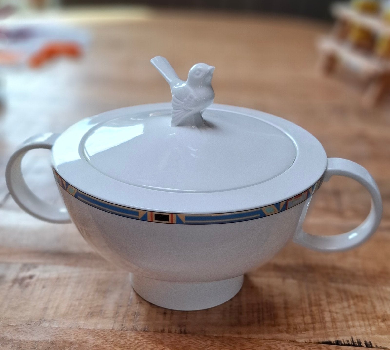 Villeroy & Boch Bari suikerpot met deksel en vogel, Ophalen, Gebruikt, Modern, Porselein