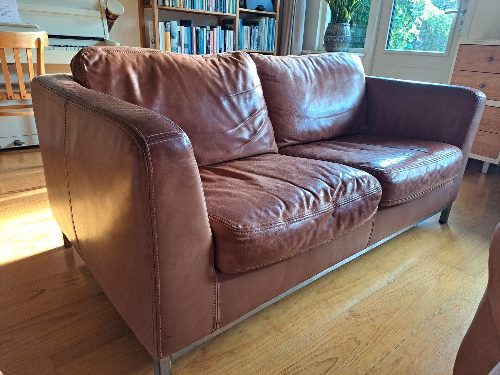 Bruine/cognac leren Louisville bank, Ophalen, Gebruikt, 150 tot 200 cm, Tweepersoons