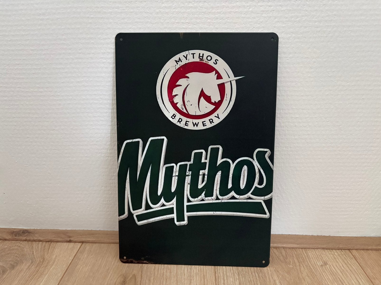 Prachtig vintage reclamebord Mythos (30x20), Ophalen of Verzenden, Zo goed als nieuw, Reclamebord