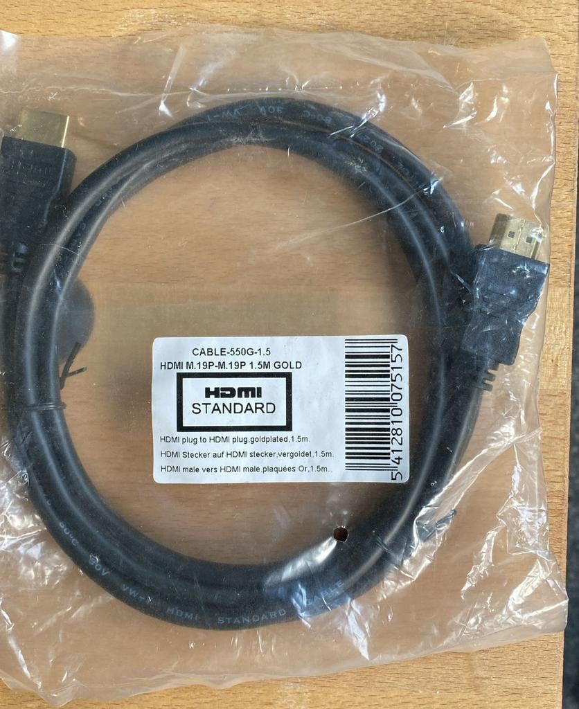 HDMI Standaard Kabel 1.5M Verguld ferriet, Ophalen of Verzenden, Nieuw