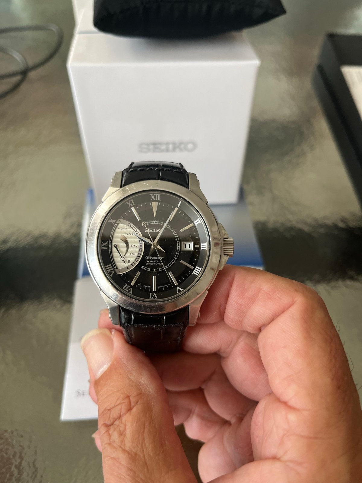 Seiko Premier Kinetic Perpetual Calendar Herenhorloge, Ophalen, Seiko, Staal, Polshorloge