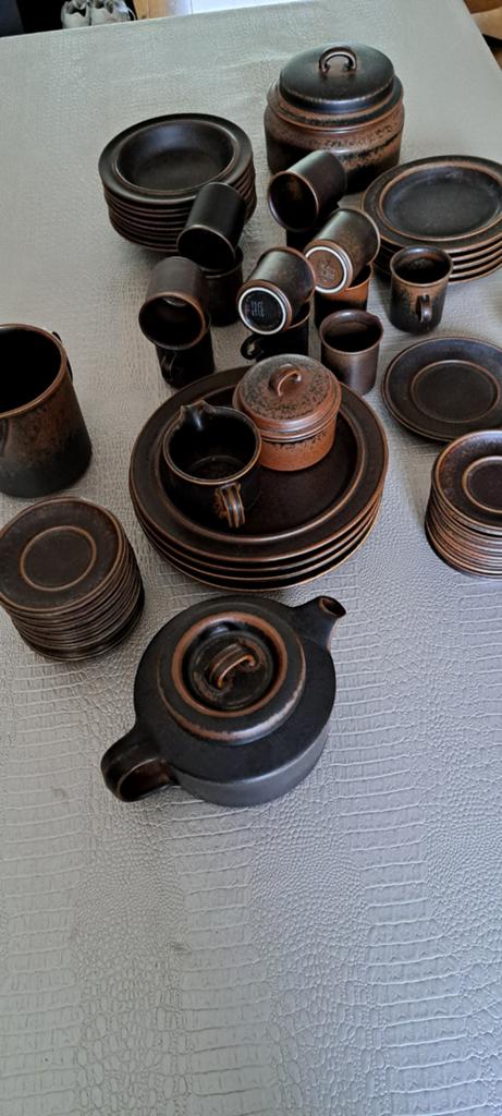 Vintage Aardewerk Servies Set - Bruin, Compleet, Ophalen of Verzenden