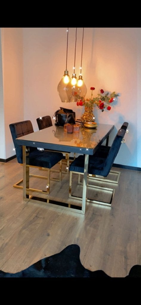 Eettafel set met visgraat blad, Ophalen, 50 tot 100 cm, Zo goed als nieuw, 150 tot 200 cm