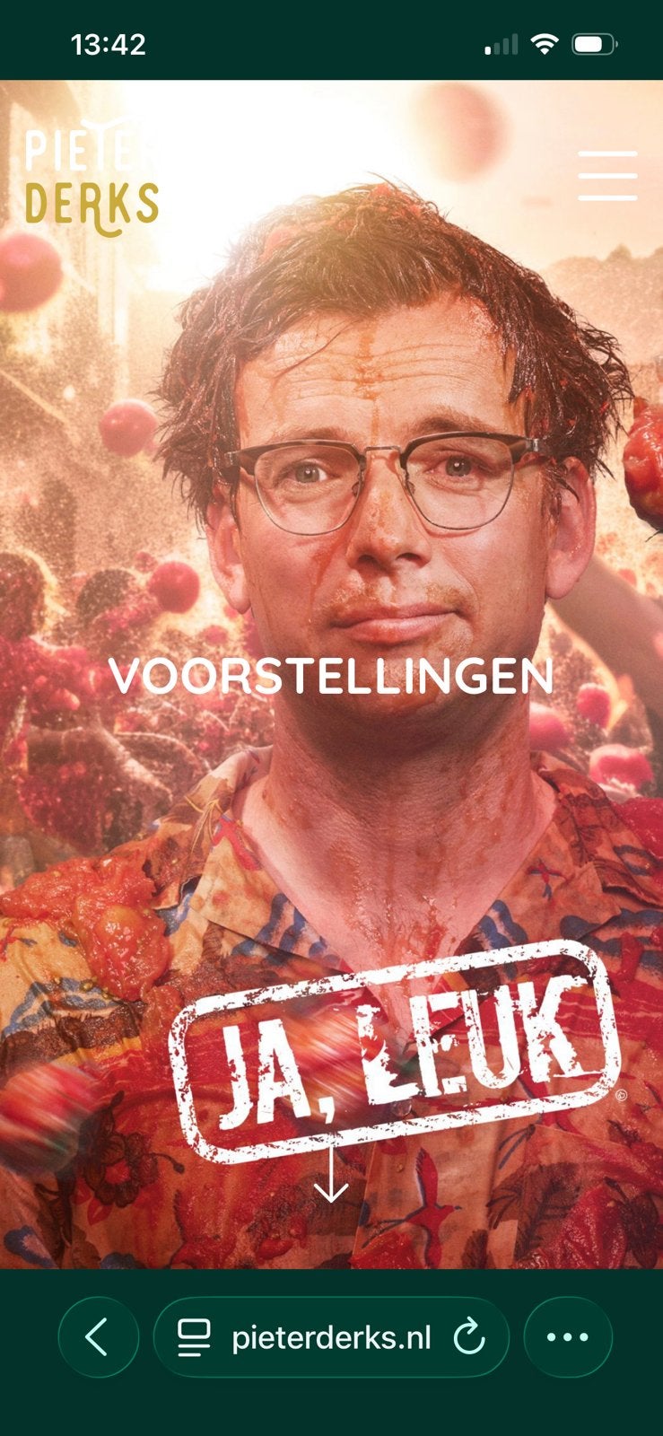 2 kaartjes Pieter Derks za 31 okt “ Ja, leuk” in Apeldoorn, Tickets en Kaartjes, Theater | Cabaret en Komedie, Twee personen, Oktober
