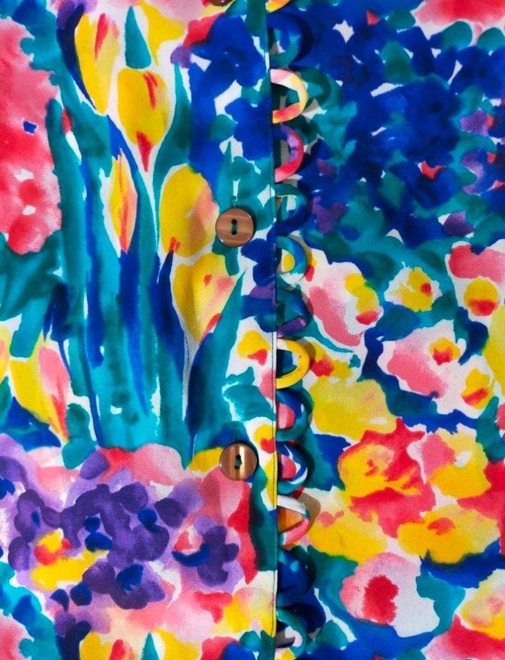 Haute couture rokset met abstract dessin van Edgar Vos, Verzenden, Zo goed als nieuw, Maat 42/44 (L), Meerkleurig