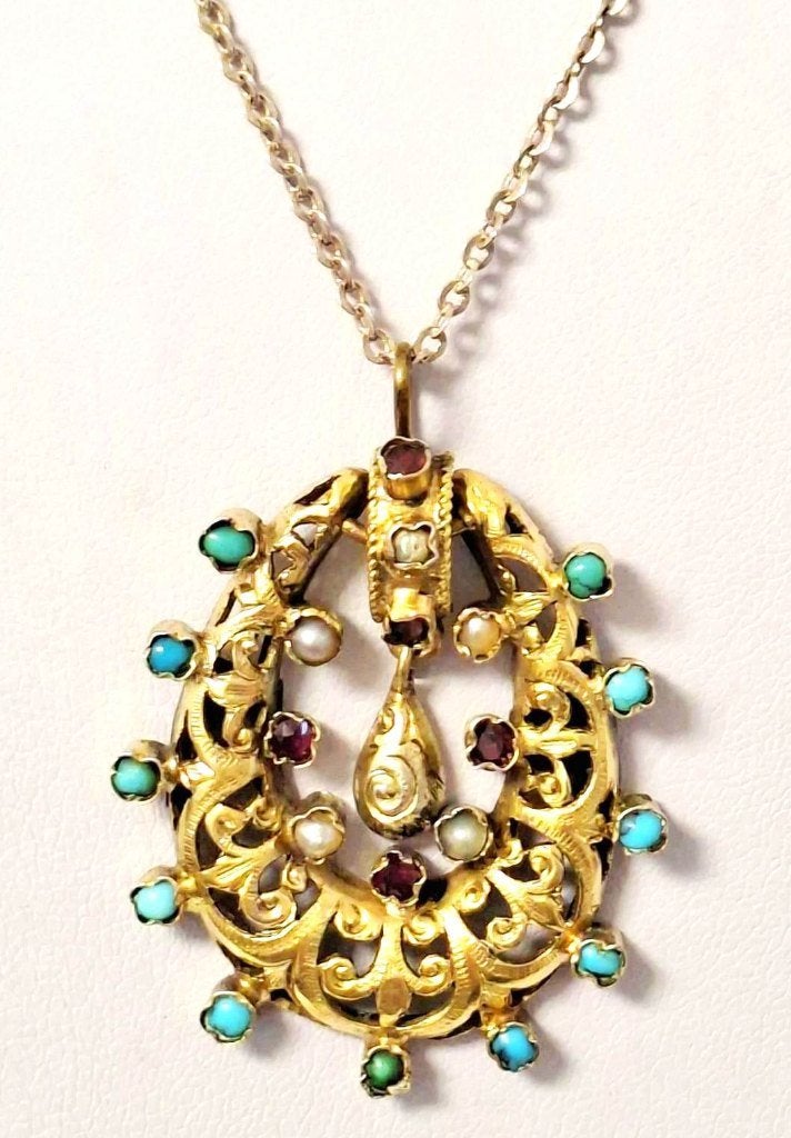Antieke Oostenrijks-Hongaarse Edelsteen Hanger Ca. 1880, Ophalen of Verzenden, Zilver, Hanger, Verguld