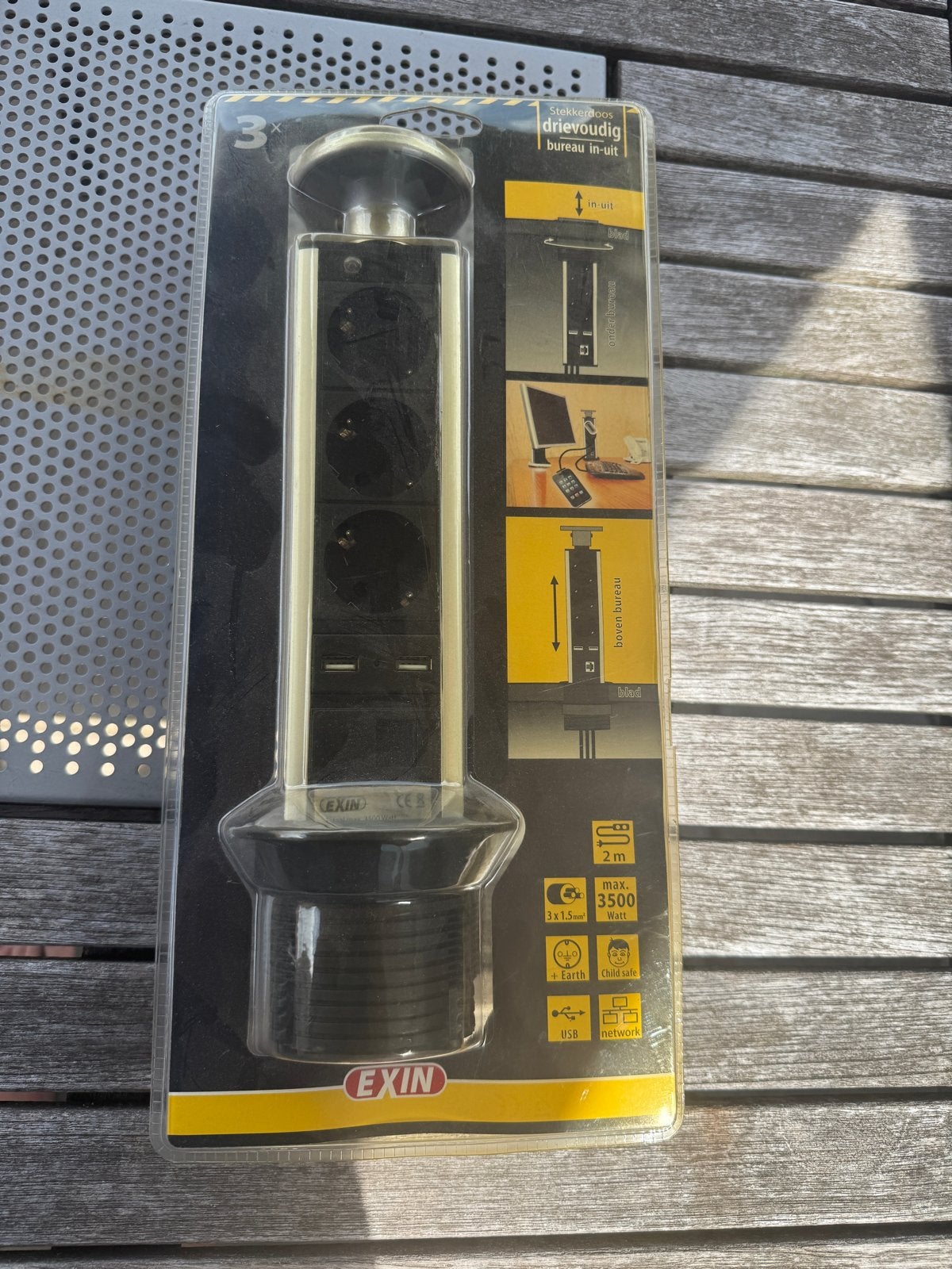 EXIN Drievoudige Bureau In-Uit Stekkerdoos met USB/Netwerk, Ophalen of Verzenden, Nieuw, Overige merken, Stekkerdoos