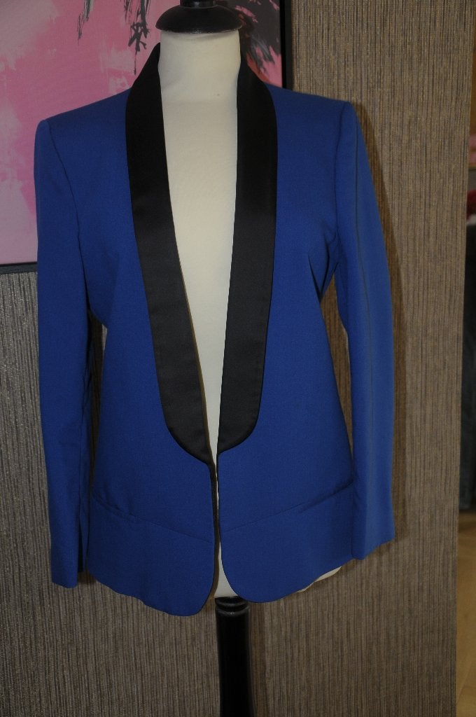 Leuke blauwe blazer van Mango, maat M, ZGAN!, Maat 38/40 (M), Mango, Blauw, Ophalen of Verzenden