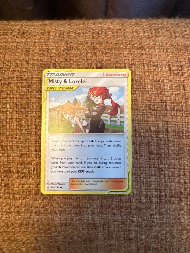 Misty & Lorelei Tag Team Super Rare Pokémon Kaart, Ophalen of Verzenden, Zo goed als nieuw, Losse kaart, Foil