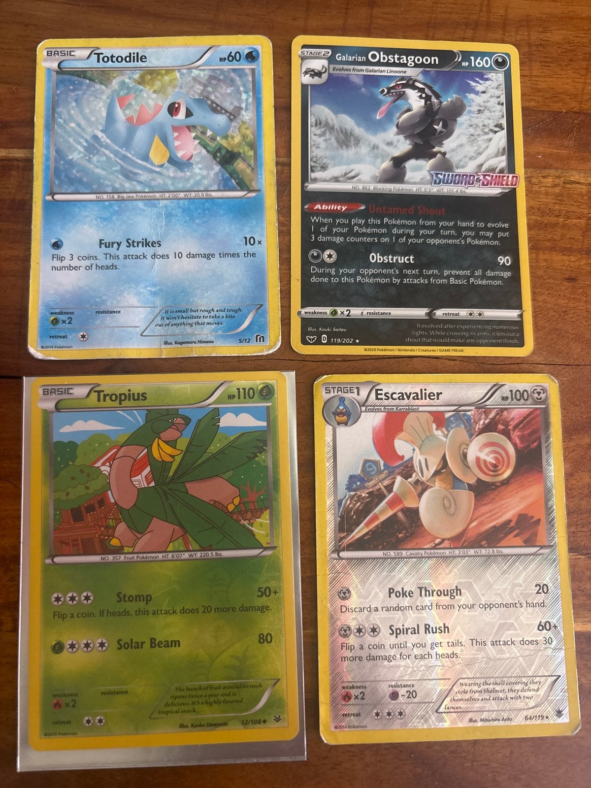 Pokémon Kaarten Set: Totodile, Obstagoon, Tropius, Escavalie, Ophalen of Verzenden, Gebruikt, Meerdere kaarten