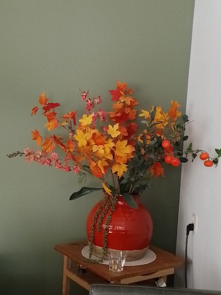 bloempot met herfstboeket, Tuin en Terras, Gebruikt, Rond, Binnen, Minder dan 40 cm