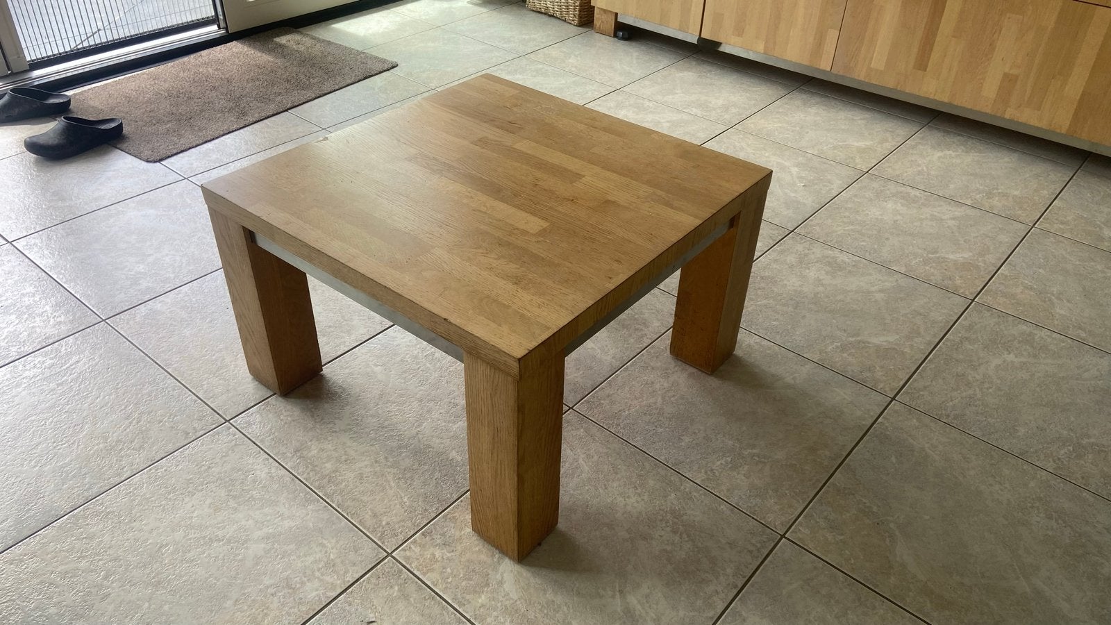 Massief eikenhouten salontafel - vierkant 70x70 cm, h. 43 cm, Ophalen, Gebruikt, 50 tot 100 cm, Vierkant