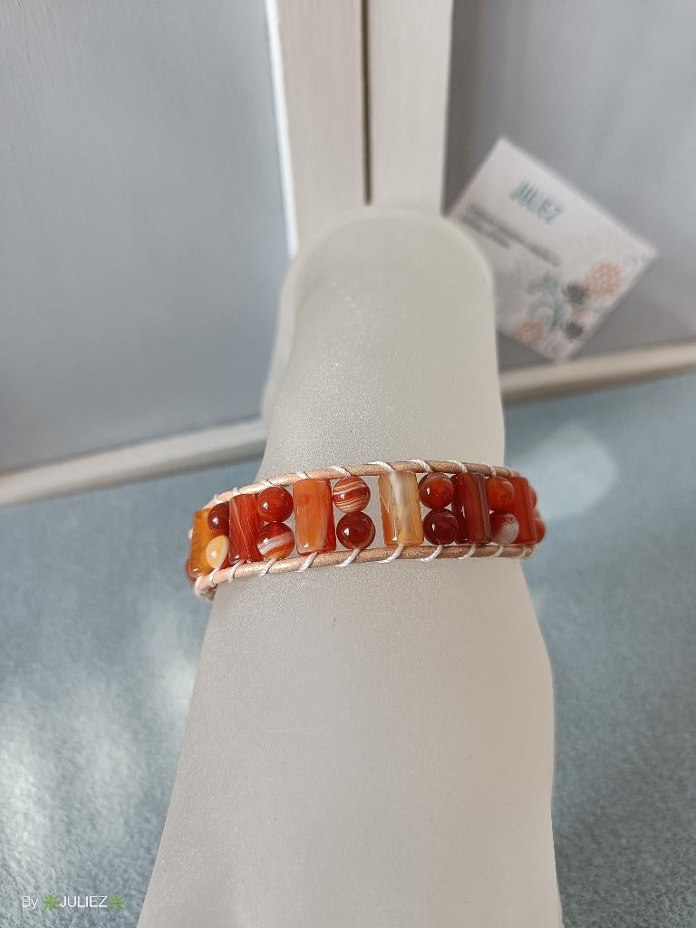 Rundleren wrap armband natuurstenen kralen "Juliez Handmade", Ophalen of Verzenden, Nieuw, Blauw, Overige materialen