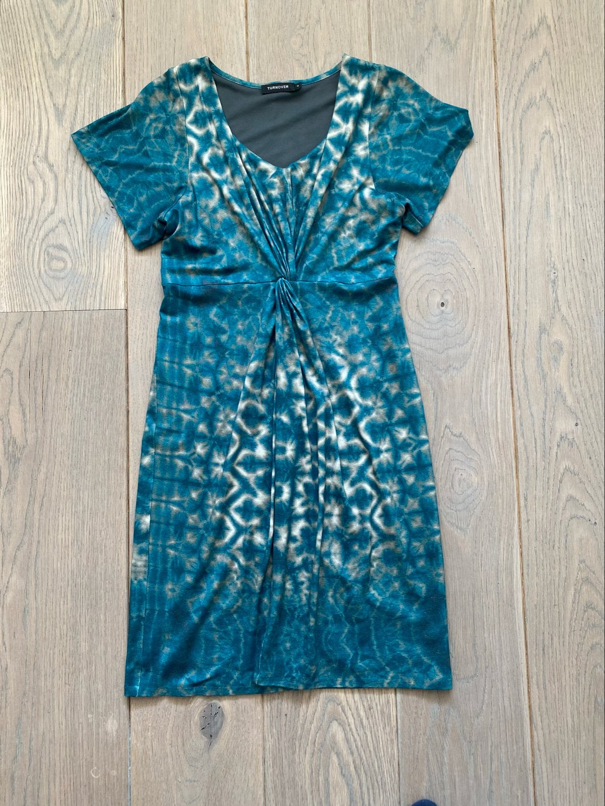 Turnover jurk zeeblauw met leuke print, maat S, Ophalen of Verzenden, Zo goed als nieuw, Maat 36 (S), Blauw