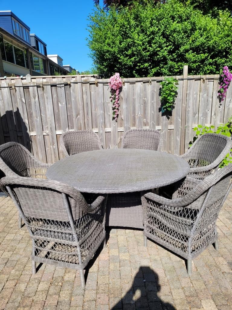 Bellagio tuinset met 6 stoelen en ronde tafel, Ophalen, Gebruikt, 6 zitplaatsen, Wicker