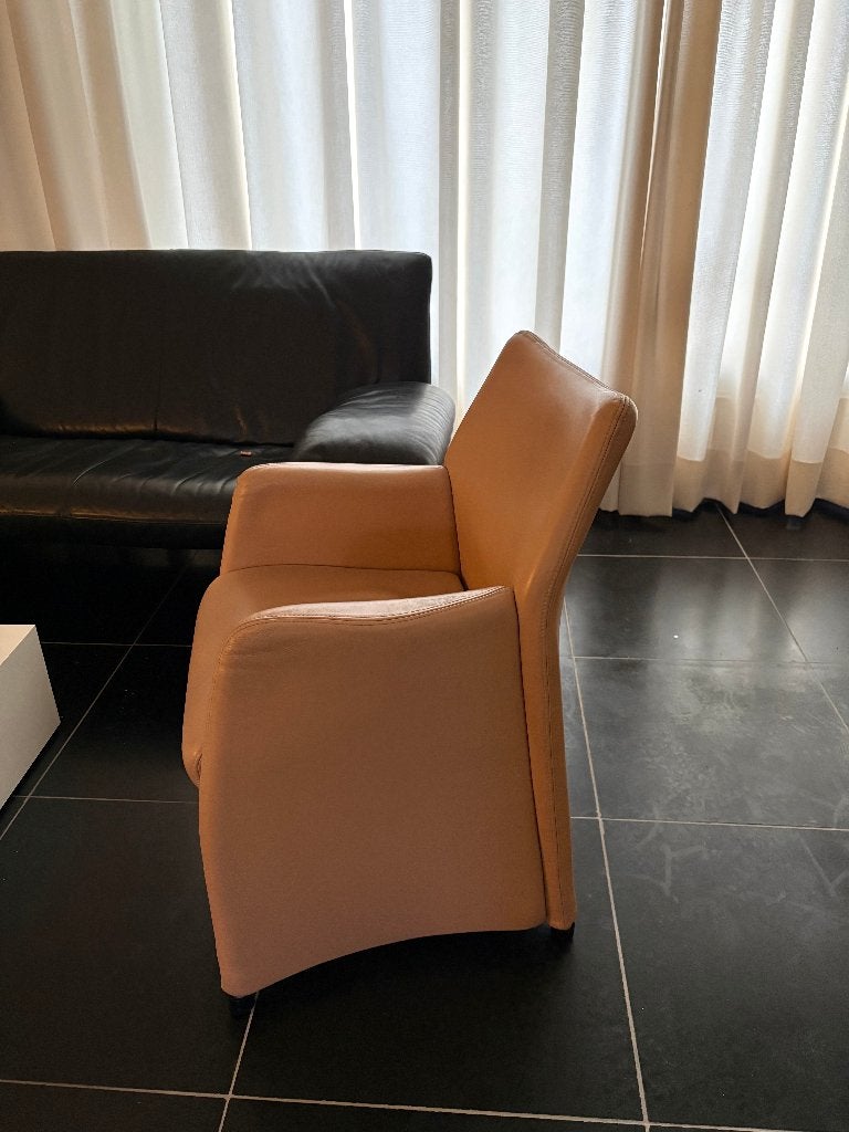 4x Teys Tapizados leren fauteuils/eetkamerstoelen - cognac, Ophalen, Gebruikt, Minder dan 75 cm, Leer