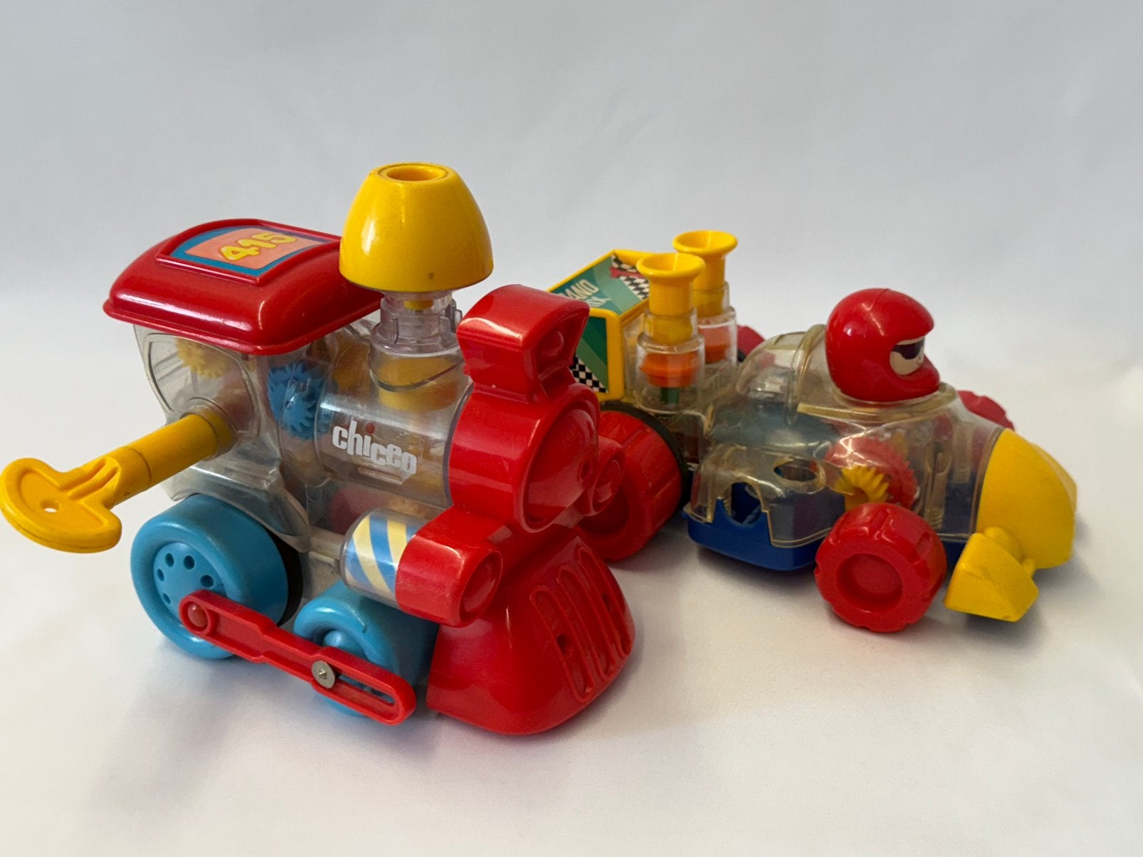 Chicco opwindvoertuigen, Locomotief en F1 auto, Ophalen of Verzenden, Gebruikt