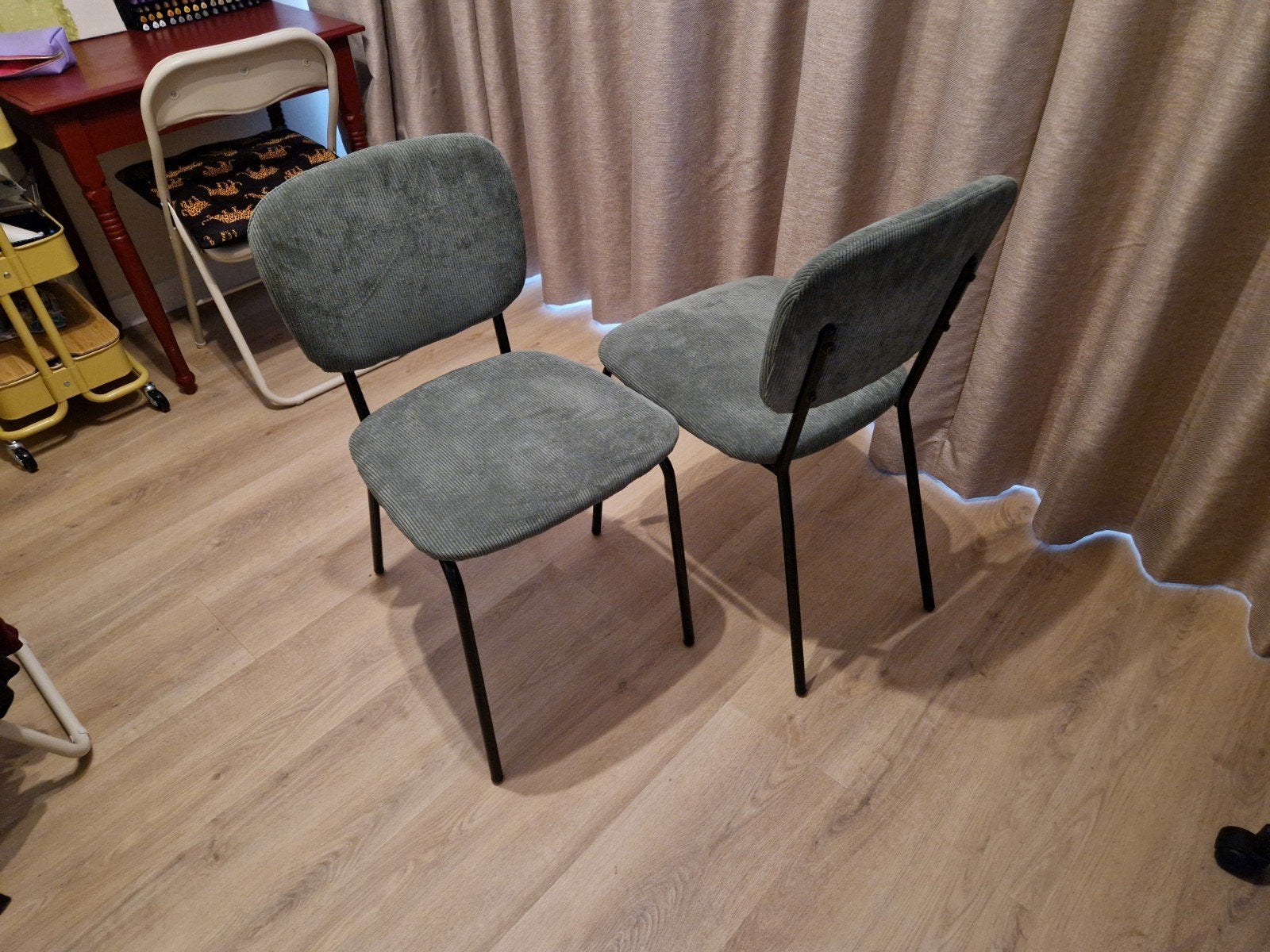 Binnenstoelen 6 stuks - Groen / zwart, Huis en Inrichting, Stoelen, Ophalen, Overige kleuren, Zo goed als nieuw, Stof