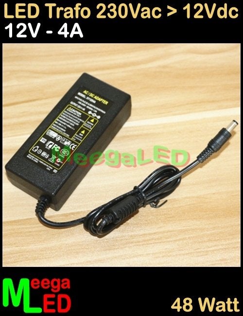 LED Trafo Voeding Adapter Driver - 230V > 12V - 4A = 48W - S, Overige merken, Kunststof, Zwart, Nieuw