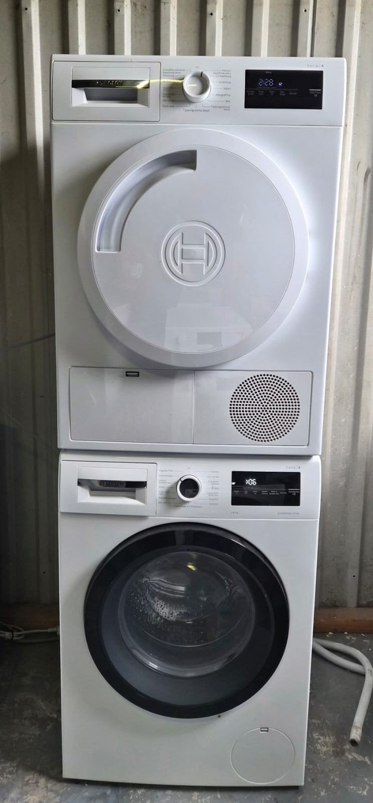 wasmachine en condensdroger Bosch, Ophalen, Minder dan 85 cm, Anti-kreukfase, 8 tot 10 kg