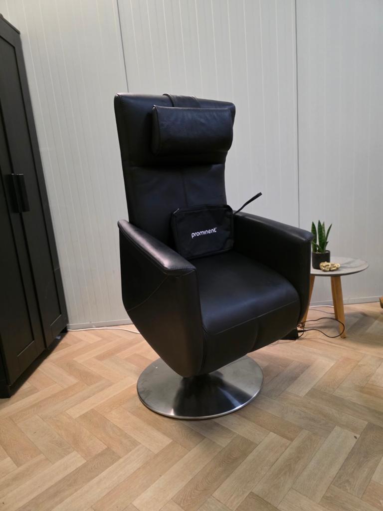 Prominent relax fauteuil draai stoel STA OP leer zwart accu, Minder dan 75 cm, Leer, Ophalen of Verzenden, Zo goed als nieuw