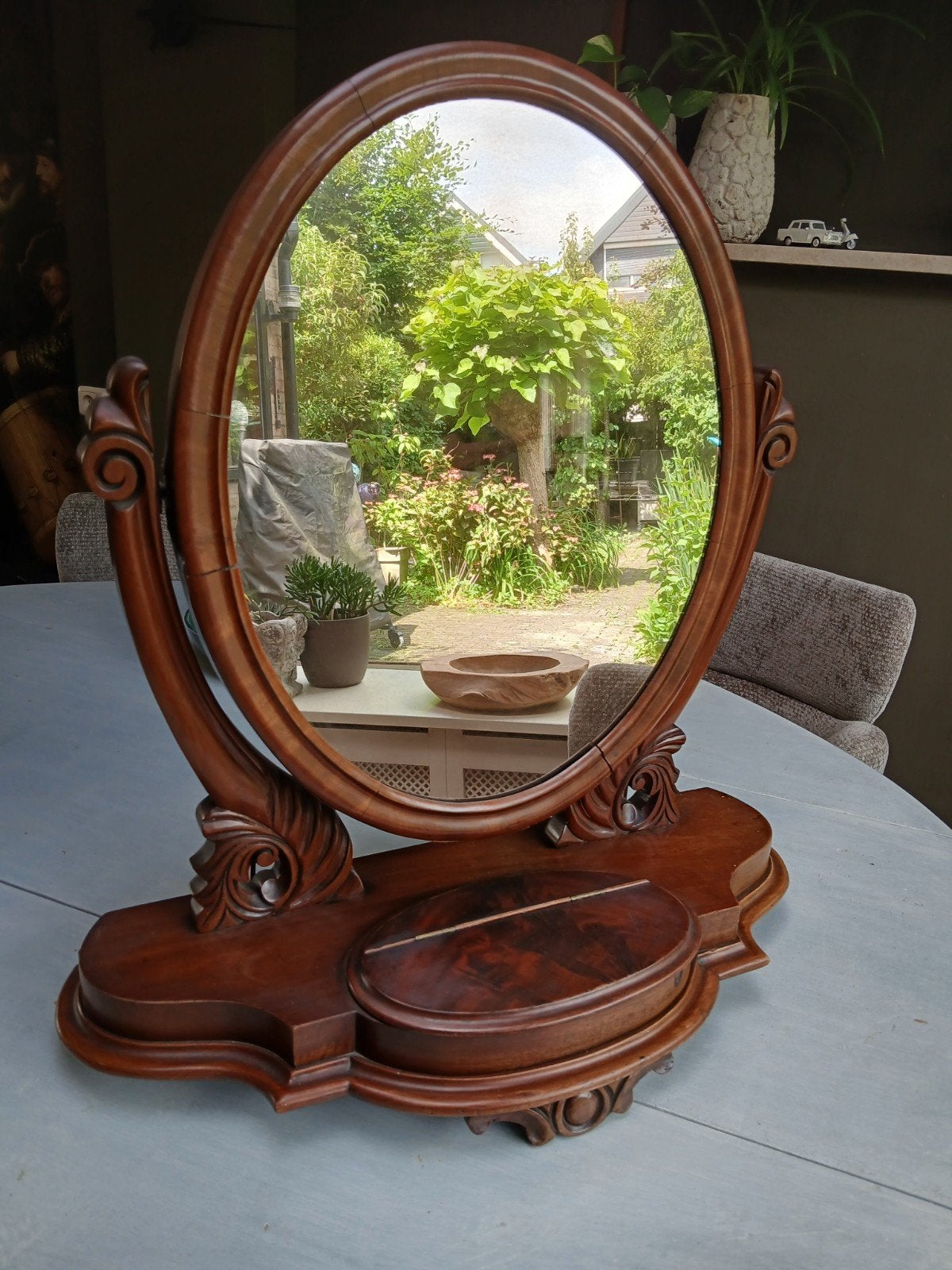 Antieke ovale spiegel met houten lijst, Ophalen, Ovaal