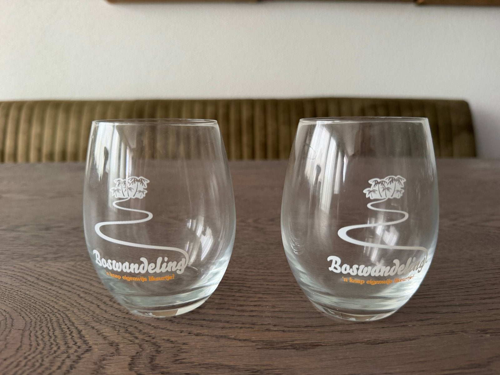 2x Glazen met 'Boswandeling' opdruk, Verzamelen, Ophalen of Verzenden, Nieuw