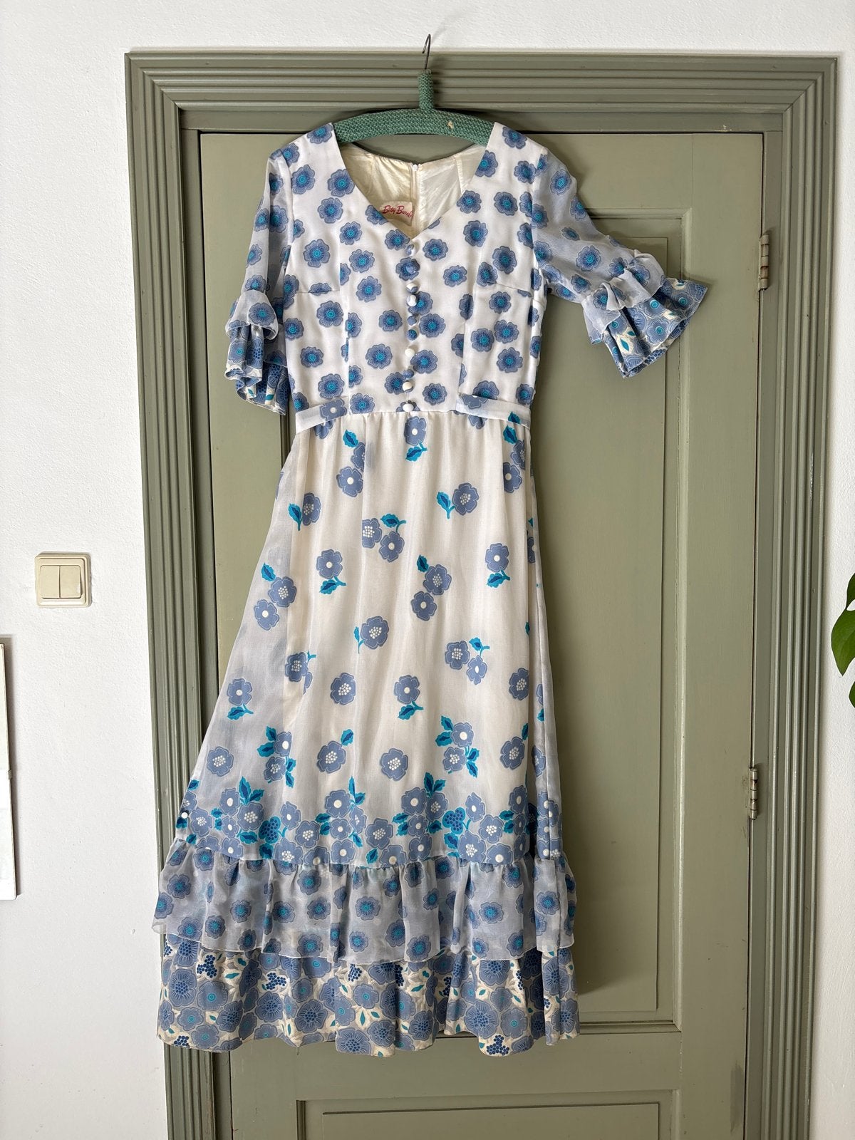 Romantische vintage jurk van Betty Barkley - Maat 42, Wit, Maat 42/44 (L), Ophalen of Verzenden, Zo goed als nieuw