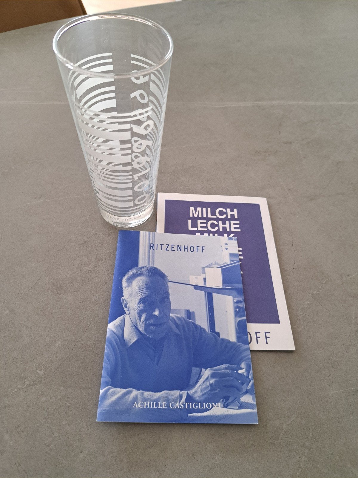 Ritzenhoff glas, design Achille Castiglioni, Milk bar code, Ophalen of Verzenden, Nieuw, Waterglas