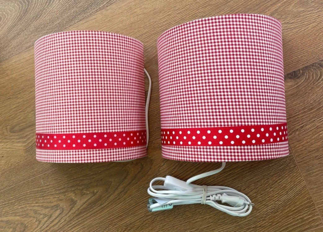2 mooie rood wit geblokte lampen, Huis en Inrichting, Ophalen of Verzenden, Zo goed als nieuw