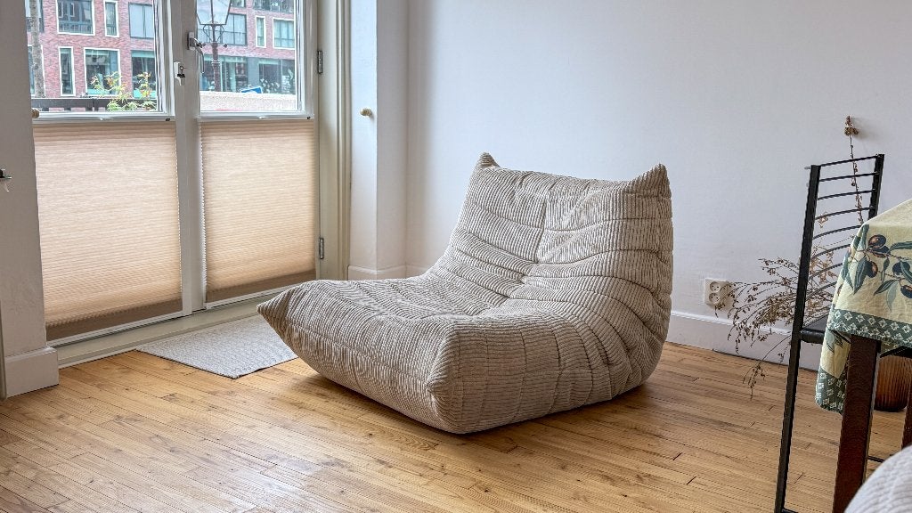 Originele Ligne Roset Togo 1-zits – Beige Corduroy, 100 tot 125 cm, Ophalen of Verzenden, Zo goed als nieuw, 75 tot 100 cm