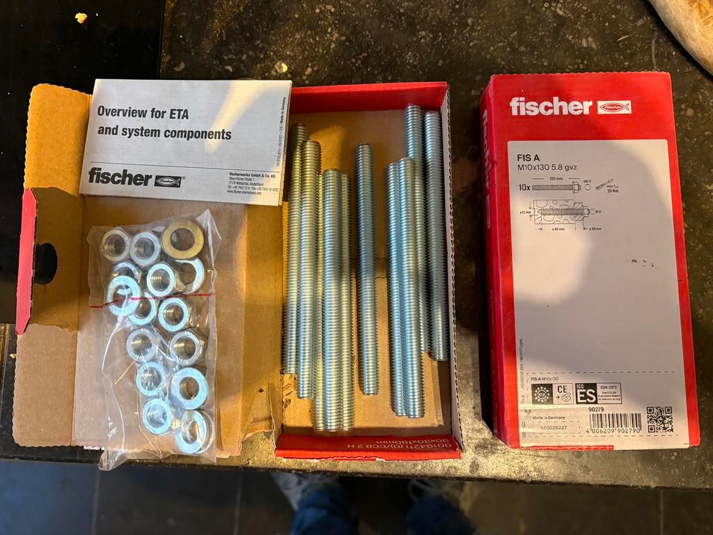 Fischer Ankerstangen M10 x 130mm, Ophalen of Verzenden, Nieuw, 100 tot 250 mm, Bouten of Moeren