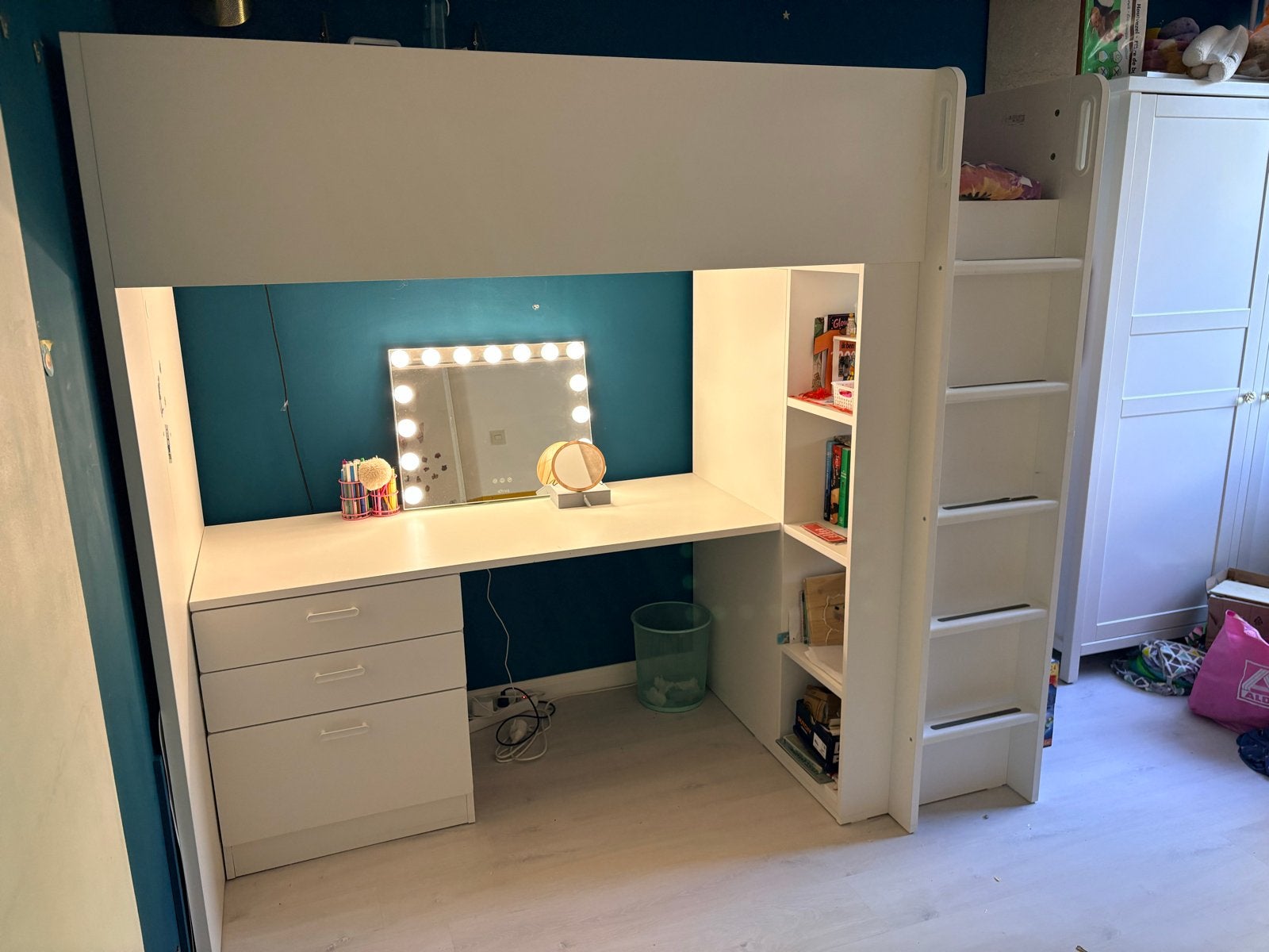 IKEA SMASTAD Hoogslaper met bureau en kastruimte, Ophalen, Gebruikt, 90 cm, Eenpersoons