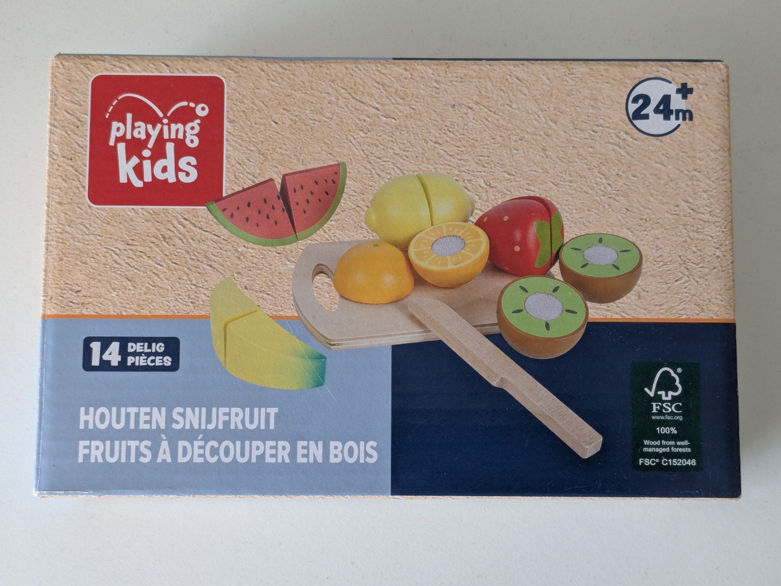 Houten snijfruit in doos, Kinderen en Baby's, Ophalen, Zo goed als nieuw