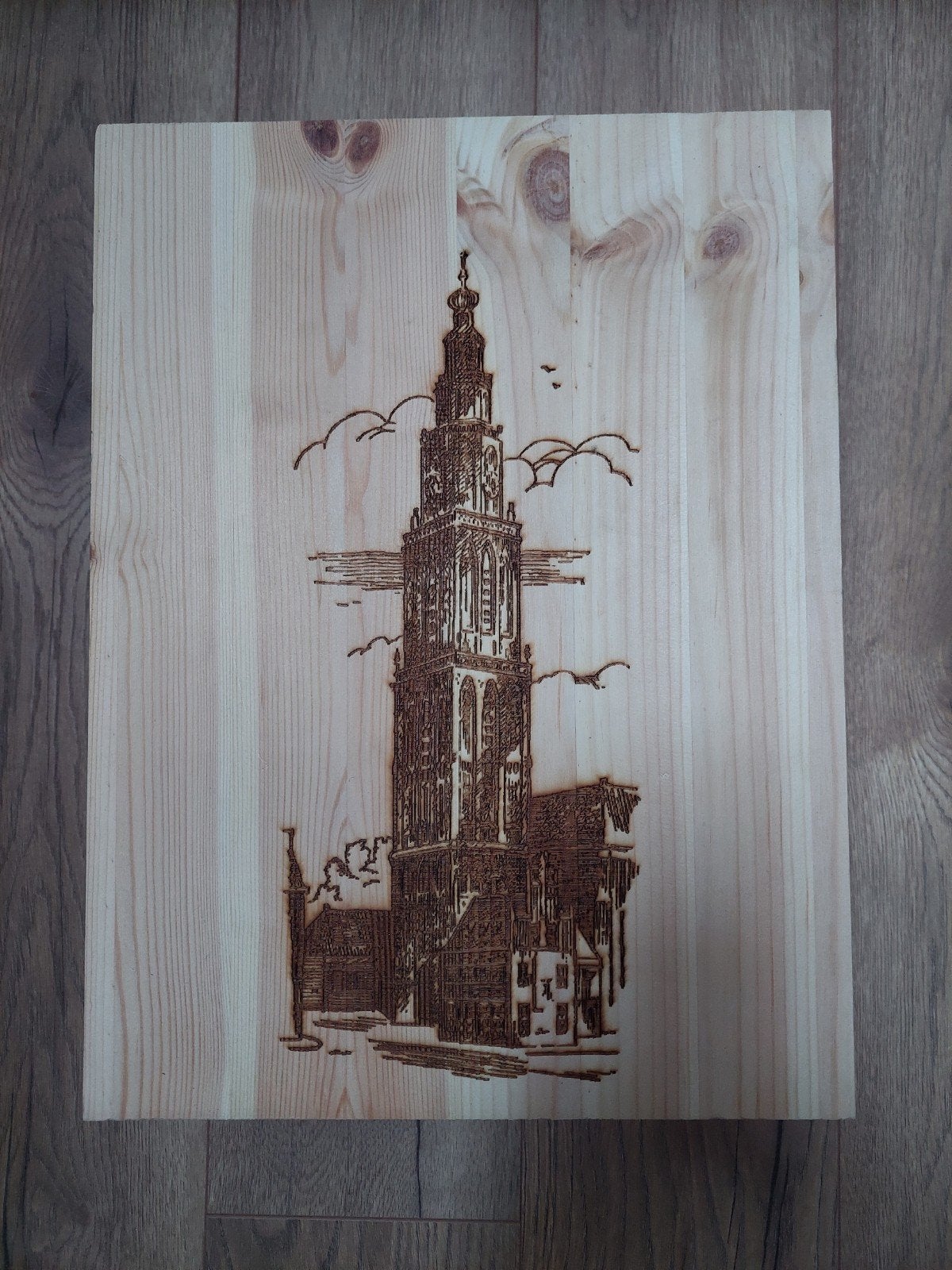 Houten kist met Martinitoren gravure - Groningen, Hout, Ophalen of Verzenden, Bruin, Landelijk