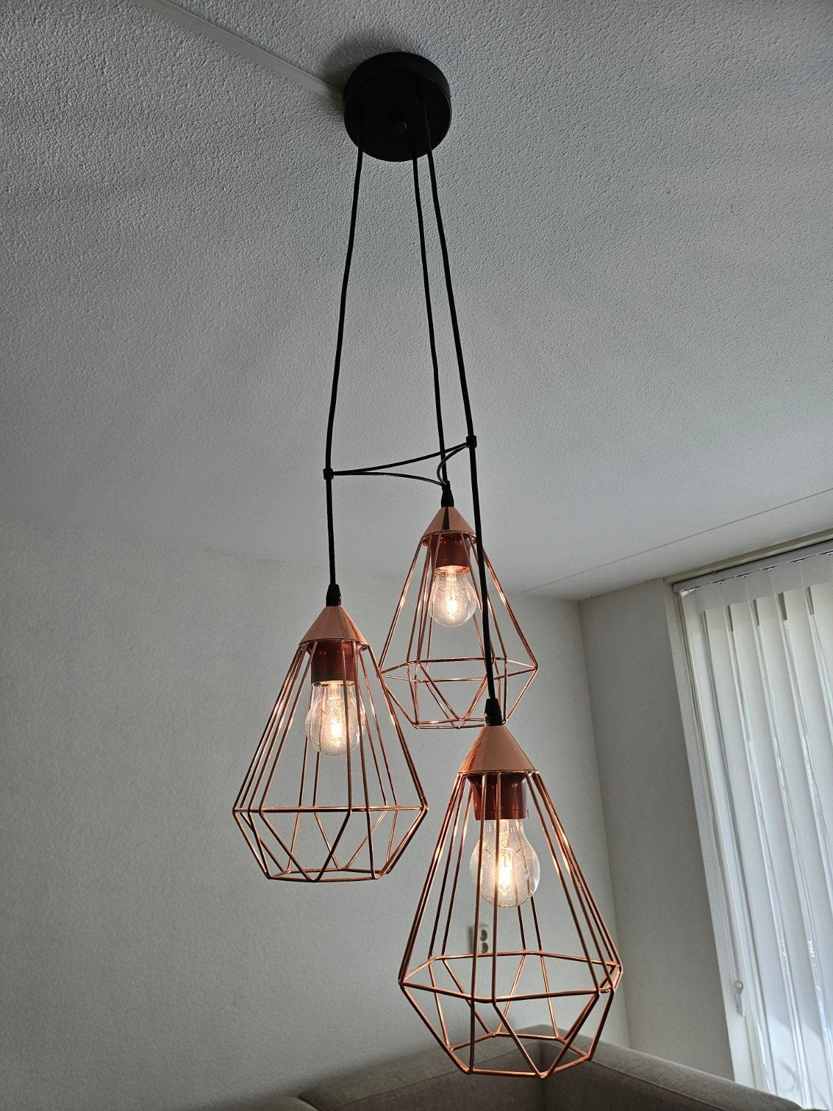 3 sets industriële hanglampen - Draadstaal Koper/Roségoud, Ophalen, E27 (groot), Zo goed als nieuw, Metaal
