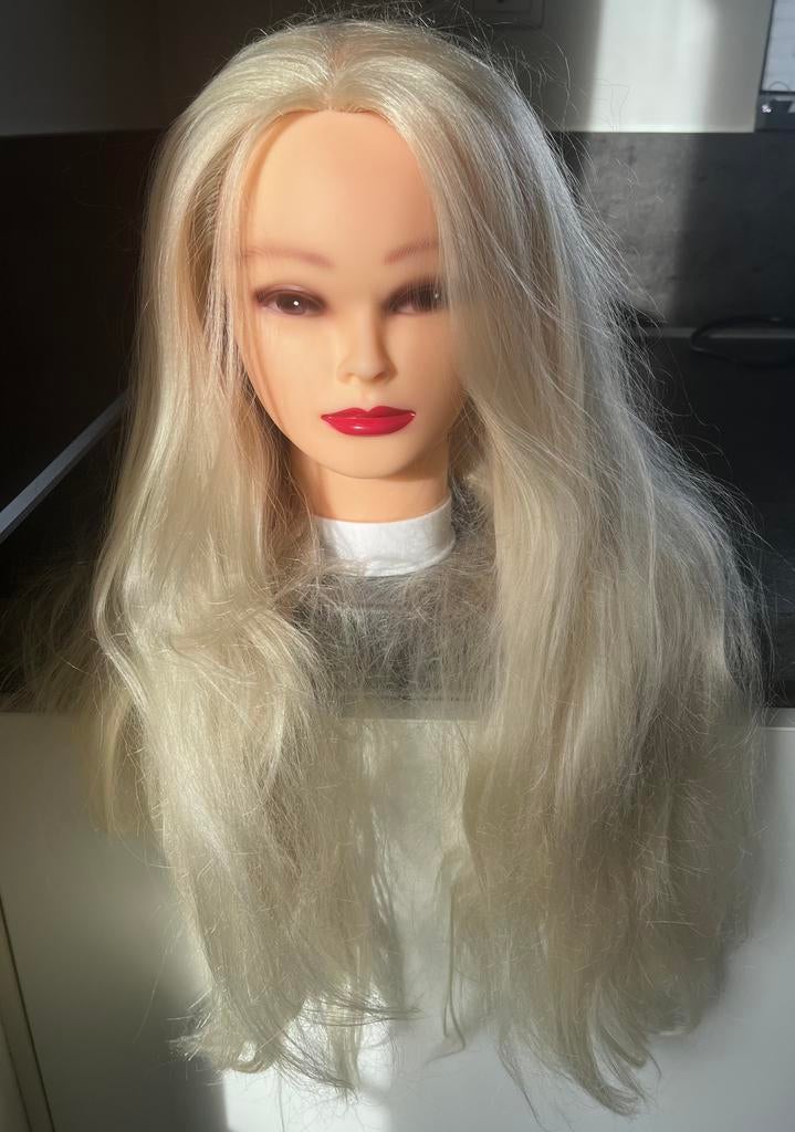 Oefenhoofd kapper - kaphoofd synthetisch haar blond 60 cm, Ophalen of Verzenden