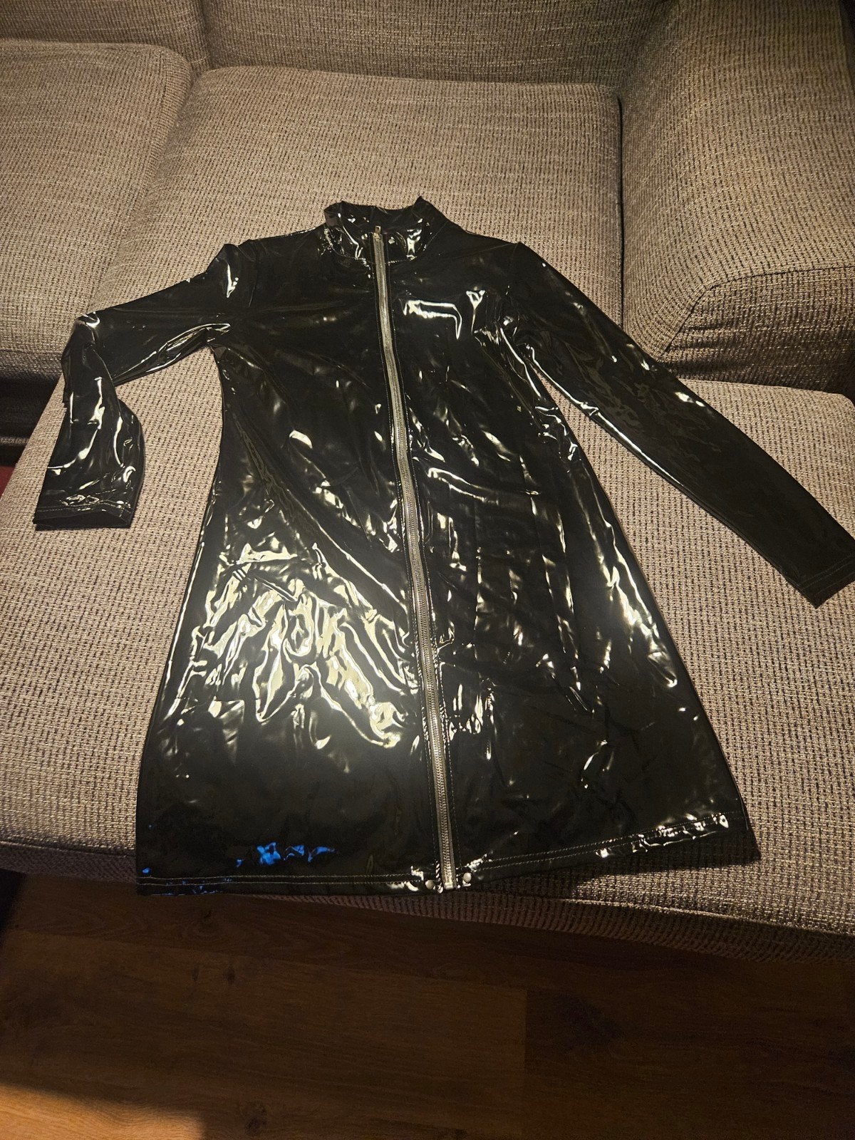 Zwarte Wetlook Mini-jurk met Lange Ritssluiting - Maat L, Kleding | Dames, Verzenden