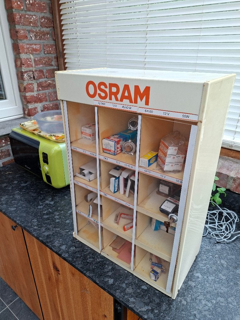 OSRAM vintage garage auto lampen kastje, Auto diversen, Ophalen of Verzenden, Gebruikt
