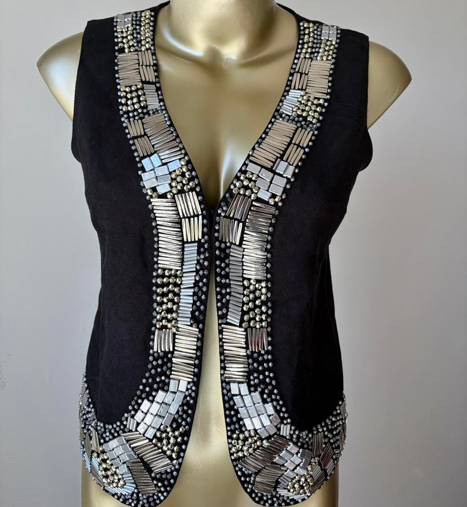 Vintage gilet vest met studs en kralen, Ophalen of Verzenden, Zo goed als nieuw, Maat 34 (XS) of kleiner, Zwart