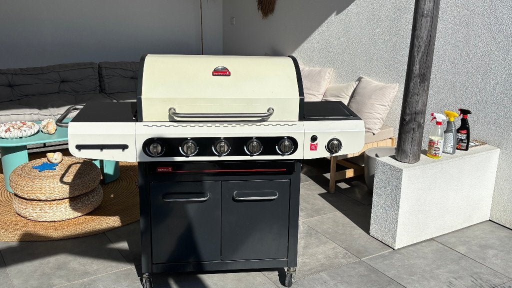 Barbecook 5-pits gas BBQ + zijbrander & hoes, Ophalen, Gebruikt, Barbecook