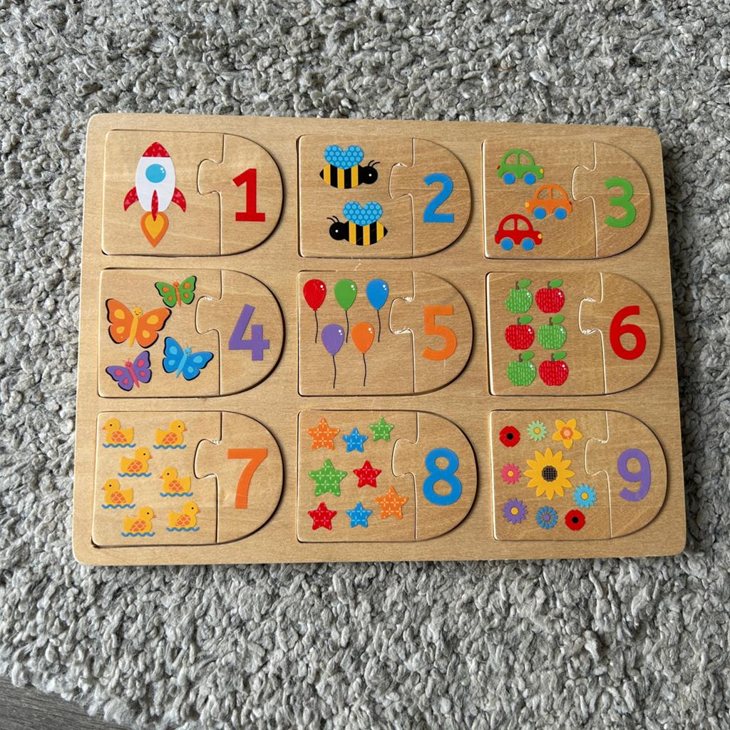 Houten puzzel - tellen, 2 tot 4 jaar, 10 tot 50 stukjes, Ophalen of Verzenden, Zo goed als nieuw