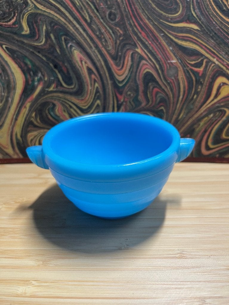 Blauw Jadeite schaaltje met 2 oortjes, Gebruikt, Ophalen of Verzenden, Overige stijlen, Glas