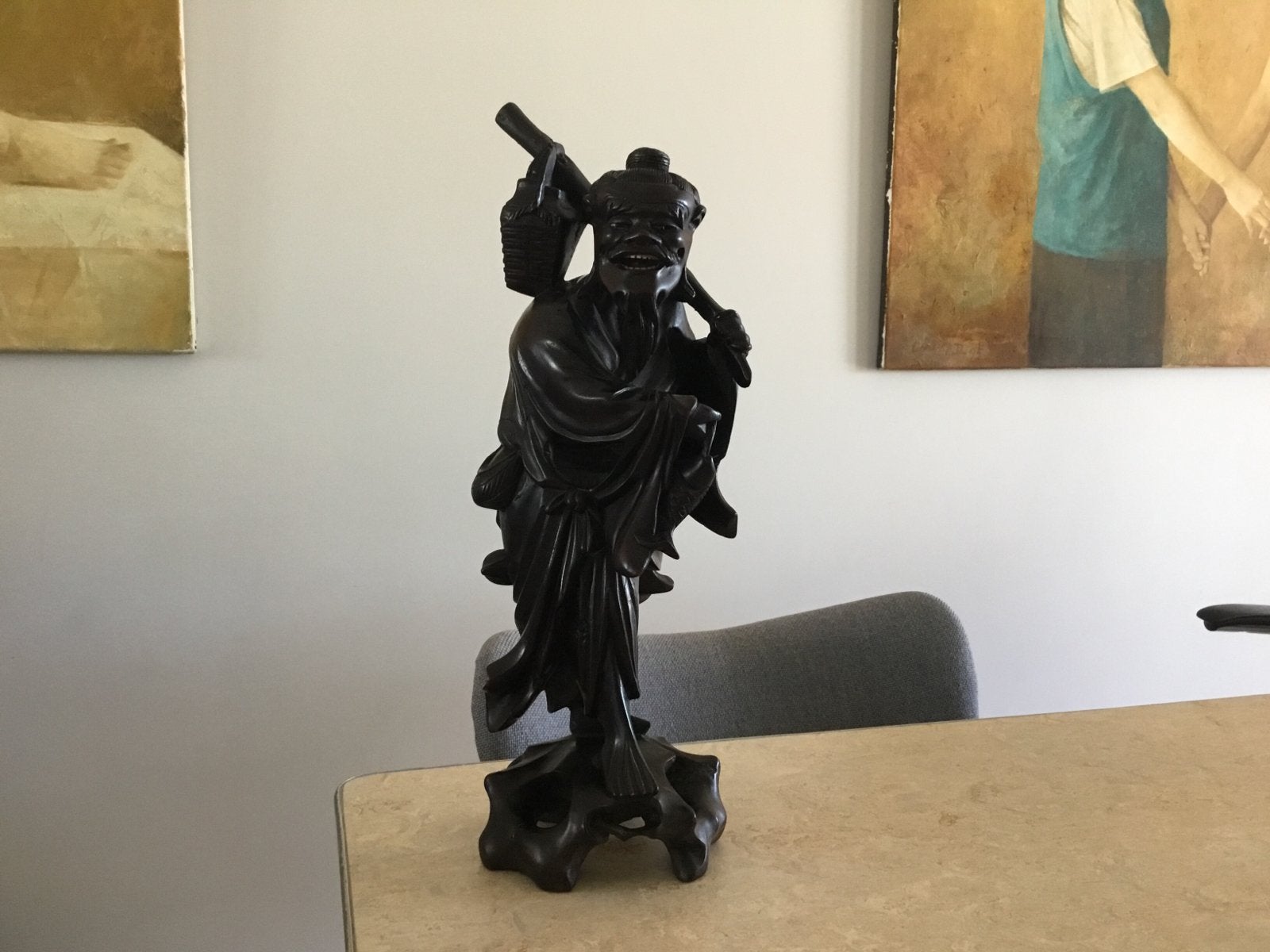 Chinees houten beeld - 36.5 cm hoog, Antiek en Kunst, Kunst | Beelden en Houtsnijwerken, Ophalen of Verzenden, 20 - 50 cm, Beeld