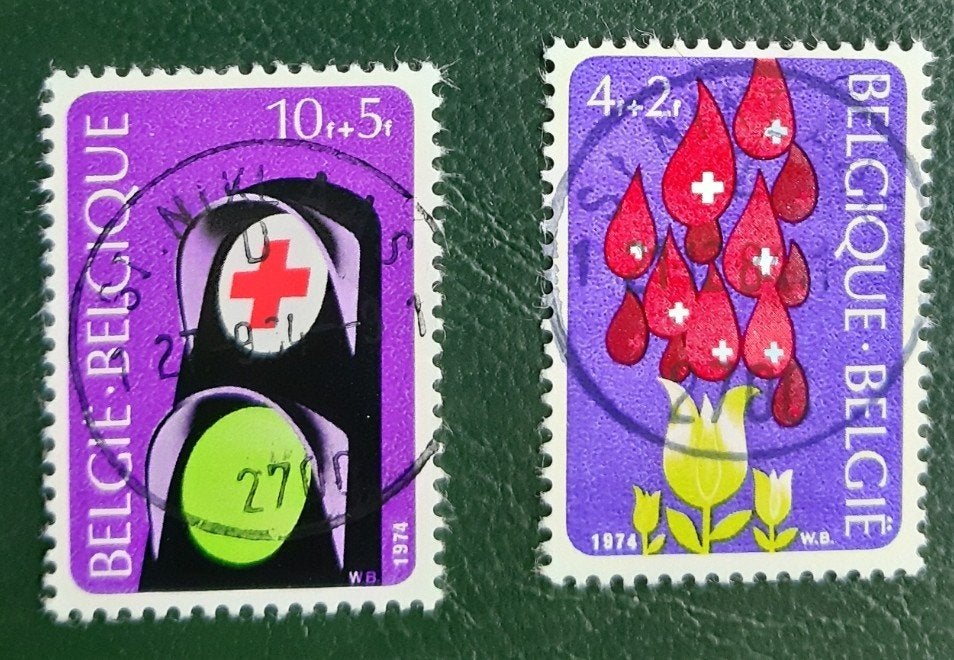 Belg jaar 1974 cob nrs 1705/06 centrale stempels, Ophalen of Verzenden, Gestempeld, Gestempeld